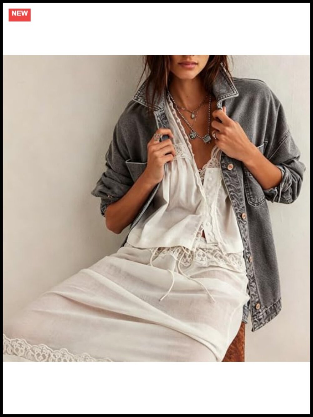 Oversized Embroidered Denim Jacket Button Down Loose Fit Casual Jean Jacket - Picture 3 of 6